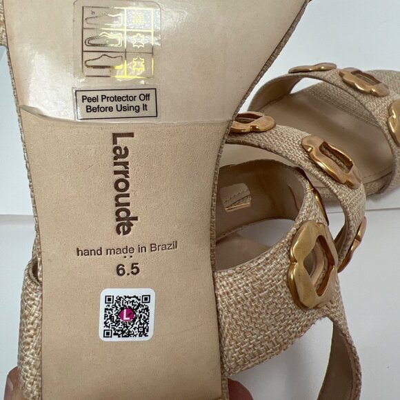 Larroudé Milan Block Heel Sandals Beige Women Brazil Raffia Sandals Size 6.5 - Picture 8 of 12